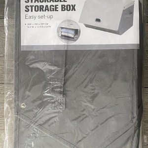 Set of 2 Stackable Storage Bins, Flip Top Collapsable Boxes Baskets Gray & Beige